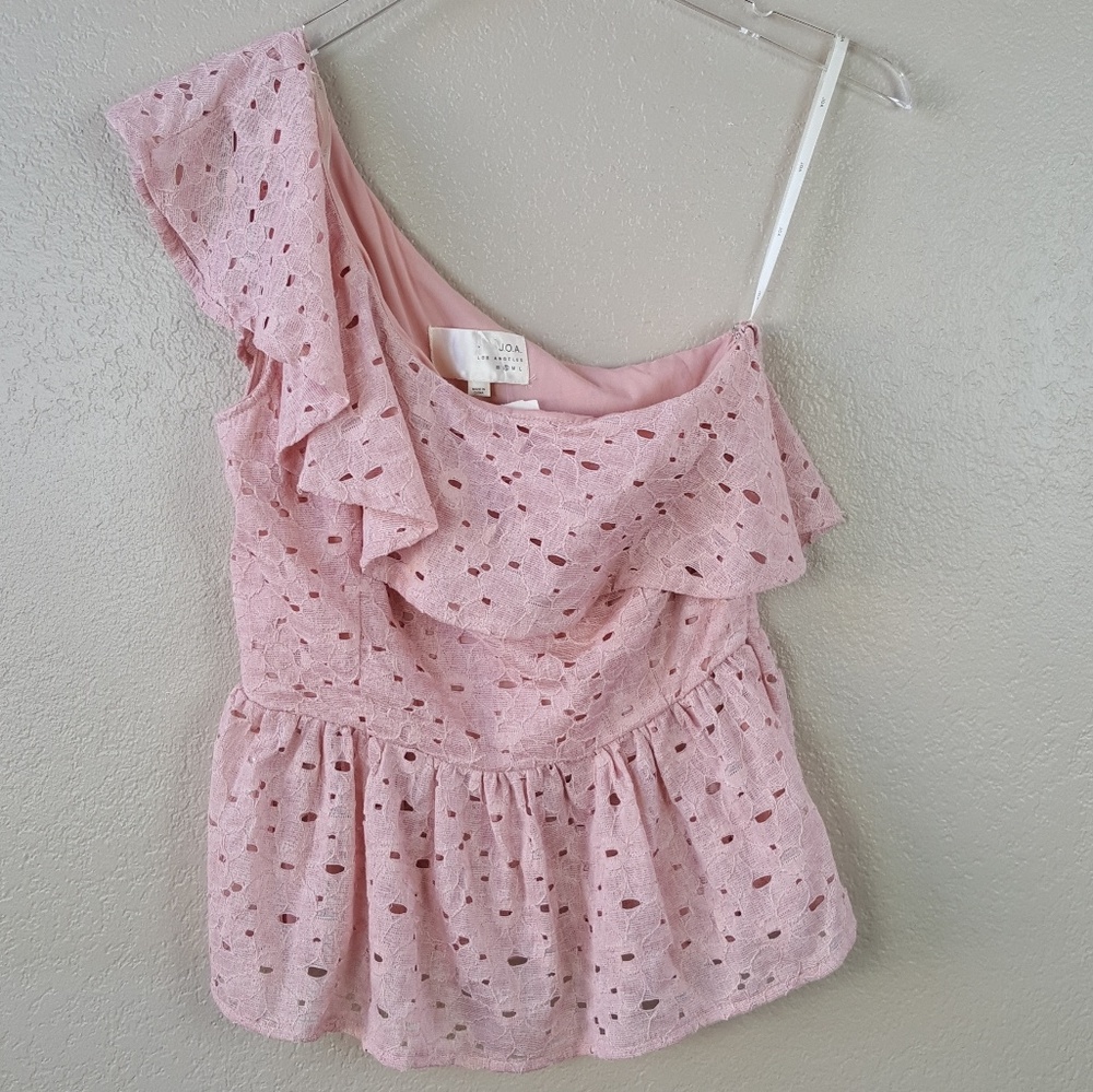 NWT J.O.A. Blush Pink Lace One-shoulder Top S - Picture 3 of 8